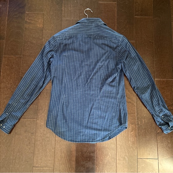 Zara 1975 Collection Mens Blue Striped Button Up Shirt Size Medium - Picture 4 of 5